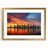 Extra large abstract art print of a Central American scenery in muted earth tones, framed in gold.