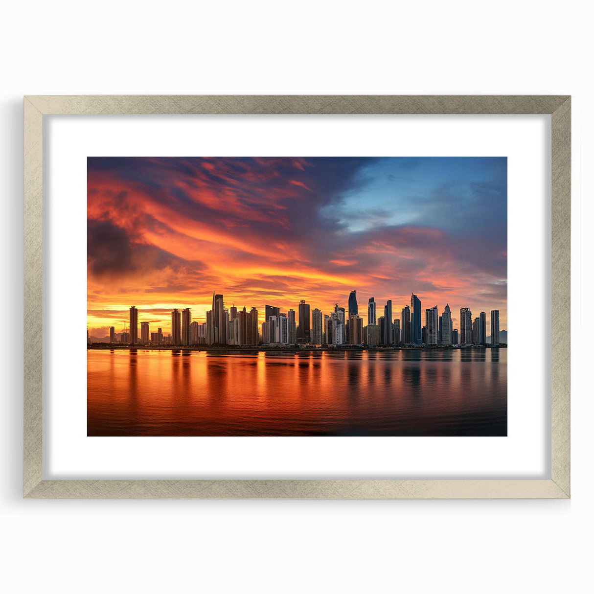 Textured abstract art print of Central America scenery in silver frame, ideal for bedroom art.