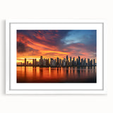 Abstract art print depicting a stylized Panama landscape in muted green and blue tones, framed with a white mat.