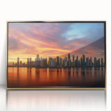 Large abstract wall art depicting a stylized Central American landscape in gold tones, acrylic framed.