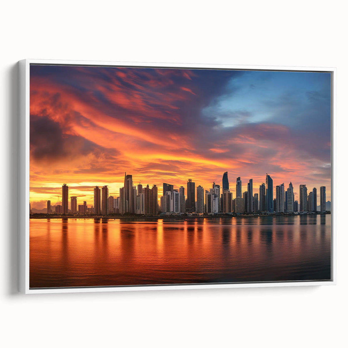 Vintage poster art of a Central American scenery on a framed canvas, featuring vibrant colors against a black background.