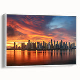Vintage poster art of a Central American scenery on a framed canvas, featuring vibrant colors against a black background.