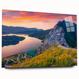 Large abstract depiction of Albanian scenery in muted earth tones on acrylic glass, suitable for bedroom or dining room art.