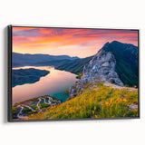 Black and white landscape art painting of Albania on framed canvas, featuring a vintage poster style.