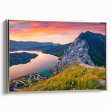 Framed canvas landscape art painting depicting a colorful Albanian scenery.