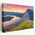 Large stretched canvas featuring a scenic Albanian landscape with vibrant green tones, ideal for kitchen wall art.