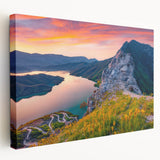 Large stretched canvas featuring a scenic Albanian landscape with vibrant green tones, ideal for kitchen wall art.