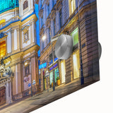 Large abstract wall art of a European scenery in Austria, rendered in mid-century modernist style on acrylic glass.