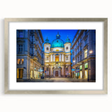 Extra large abstract art print depicting a textured European scenery in muted earth tones, framed in silver.