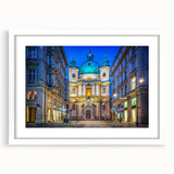 Textured abstract art print depicting a serene Austrian landscape in muted earth tones, framed with a white mat.