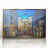 Mid-century modernist art depicting a serene Austrian landscape in muted earth tones on a framed acrylic panel.