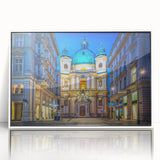 Framed acrylic print of a serene Austrian landscape in muted earth tones, ideal for modern art wall decor.