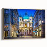 Vintage poster art of a scenic Austrian landscape on a framed canvas, featuring vibrant colors, ideal for living room decor.