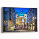 Framed canvas of a vintage-style Austrian landscape in muted earth tones, ideal for bedroom wall decor.