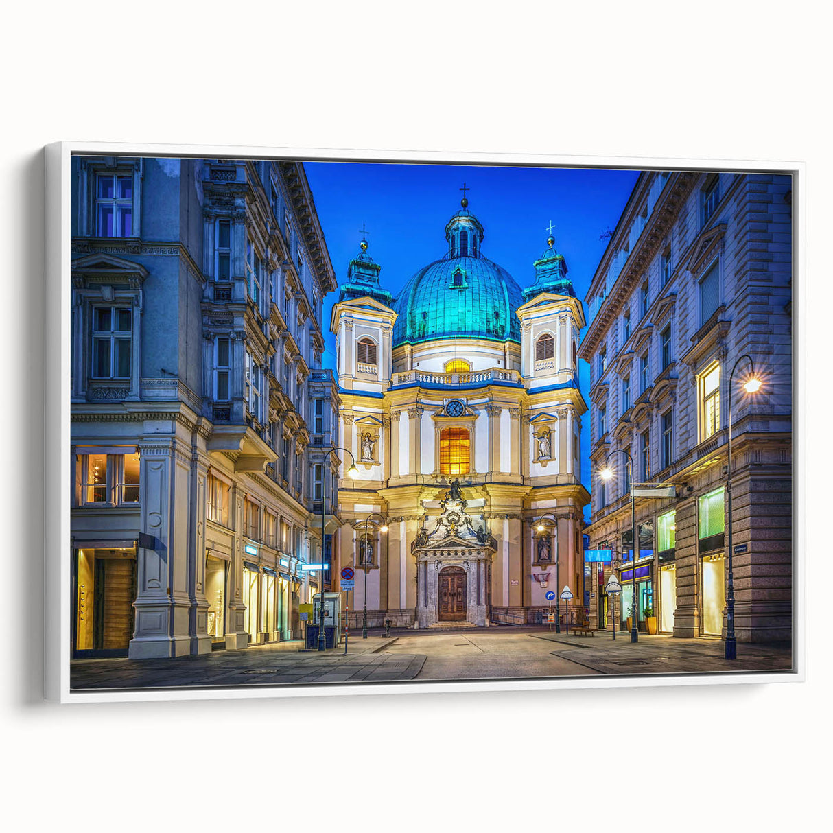 Landscape art painting of a serene Austrian village in muted colors on a framed canvas, suitable for a living room.