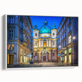 Landscape art painting of a serene Austrian village in muted colors on a framed canvas, suitable for a living room.