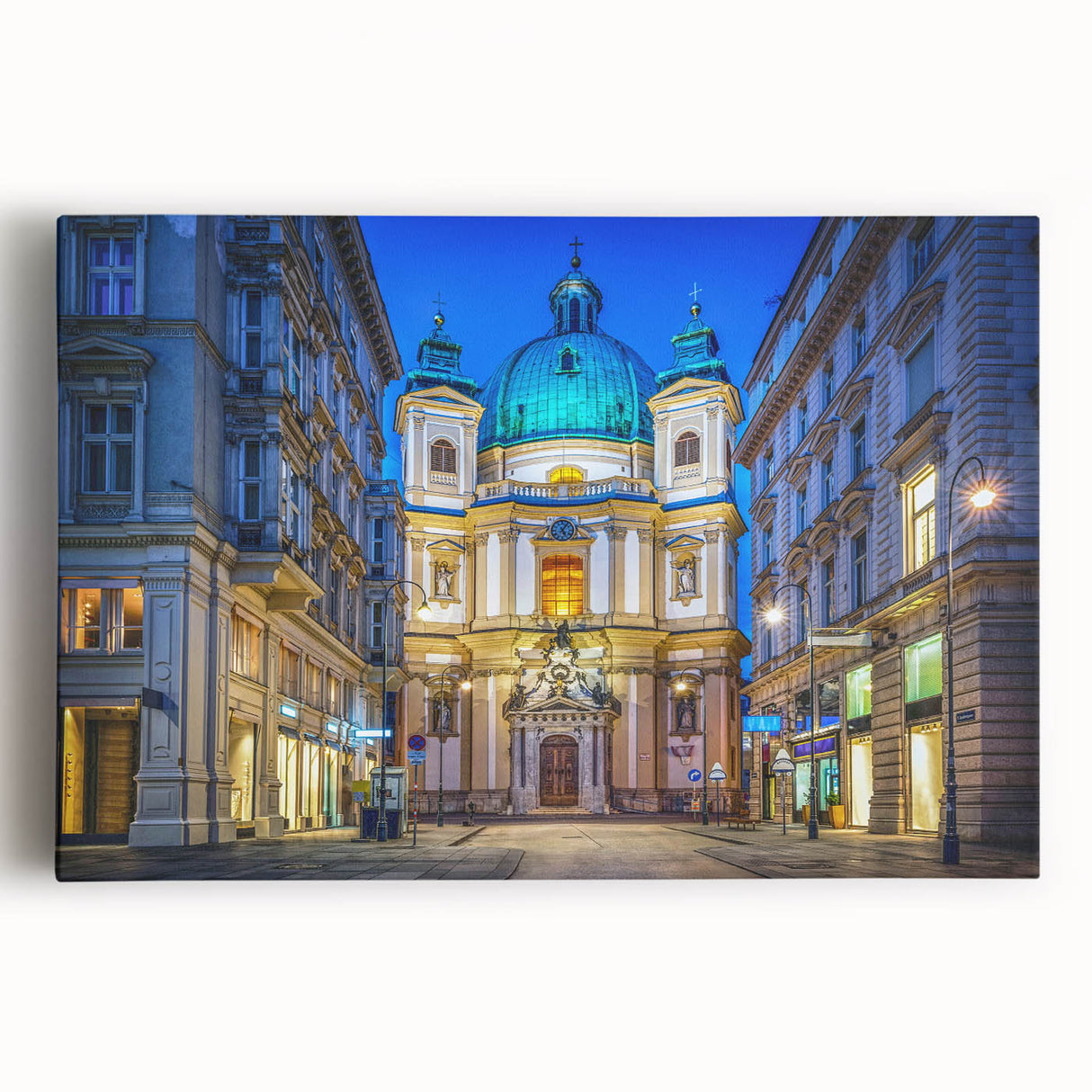 Black and white stretched canvas featuring a European cityscape, ideal for kitchen wall art or bedroom ambiance.