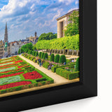 Extra large framed canvas of a textured, colorful European cityscape in black, ideal for living room decor.