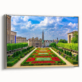 Landscape art painting of a European scenery on framed canvas, featuring vibrant colors with a vintage poster style.
