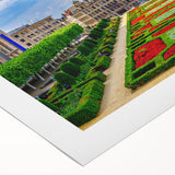 Art deco poster featuring a vibrant European cityscape on rolled canvas, ideal for dining room wall art.