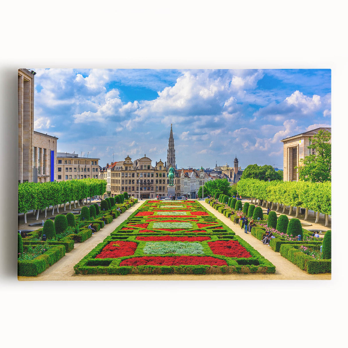 Black and white photograph of a European cityscape on stretched canvas, ideal for kitchen wall art or bedroom decor.