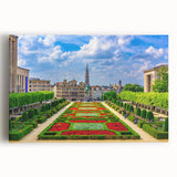 Black and white photograph of a European cityscape on stretched canvas, ideal for kitchen wall art or bedroom decor.