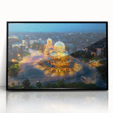 Large abstract wall art depicting a European Bulgarian landscape in muted earth tones, framed in black acrylic.