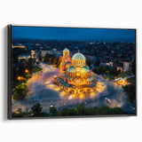 Black and white framed canvas featuring a vintage-style Bulgarian landscape, ideal for bedroom decor.