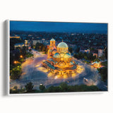 Vintage poster art of a European Bulgarian scenery on extra large framed canvas.