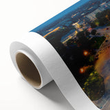 Art Deco poster of a European scenery in muted pastel shades on rolled canvas, ideal for nursery wall art.