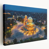 Large art depicting a European Bulgarian landscape in muted earth tones on stretched canvas, ideal for kitchen wall art.