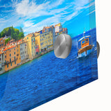 Large abstract wall art of a Croatian scenery in muted earth tones on acrylic glass, ideal for dining room art.