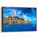 Black and white framed canvas of a Croatian landscape, ideal for bedroom wall decor, featuring vintage poster style.