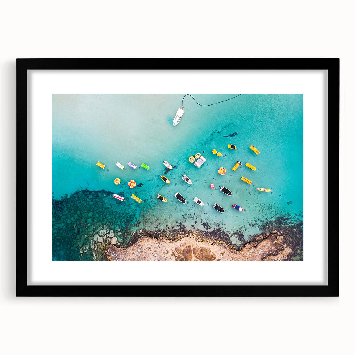 Extra large abstract art print of a colorful, textured European scenery on a black framed canvas.