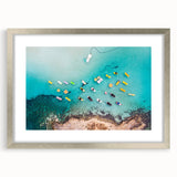 Extra large abstract art print depicting a textured European landscape in muted earth tones, framed in silver.