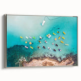 Landscape art painting of a European Cyprus scenery on a framed canvas, featuring colorful art with black accents.