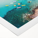 Art deco poster of a European Cyprus landscape in muted earth tones on rolled canvas, suitable for dining room decor.