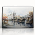 Large abstract wall art depicting Prague's skyline in black and white tones on a framed acrylic.