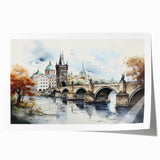 Rolled print of Prague scenery with pastel hues, ideal for art wall dining room decor.