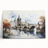 Black and white photograph of Prague skyline on large stretched canvas, ideal for kitchen wall art.