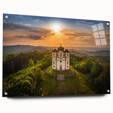 Acrylic print of a Czech Republic landscape in muted earth tones, ideal for dining room decor.