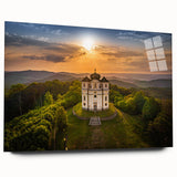 Acrylic print of a large abstract depiction of a Czech Republic scenery in cool blue and gray tones.