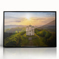 Large abstract wall art depicting a stylized Czech Republic landscape in muted earth tones on a framed acrylic print.