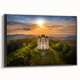 Black and white framed canvas of a vintage Czech Republic landscape, ideal for bedroom wall decor.
