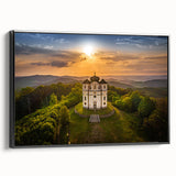 Black and white framed canvas of a vintage Czech Republic landscape, ideal for bedroom wall decor.