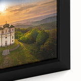Extra large framed canvas of a textured Czech Republic scenery in black with colorful art accents.