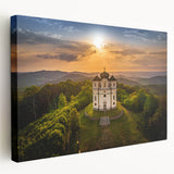 Prague cityscape on large stretched canvas with soft evening colors, ideal for kitchen wall art.