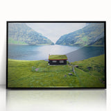 Large abstract wall art featuring geometric shapes in muted earth tones, framed in black acrylic.