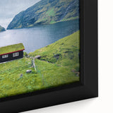 Extra large black wall art featuring a textured view of a European scenery in vibrant colors, ideal for living room decor.