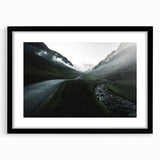 Extra large abstract art print of a vibrant, colorful English Cumbria landscape on textured canvas, framed in black.